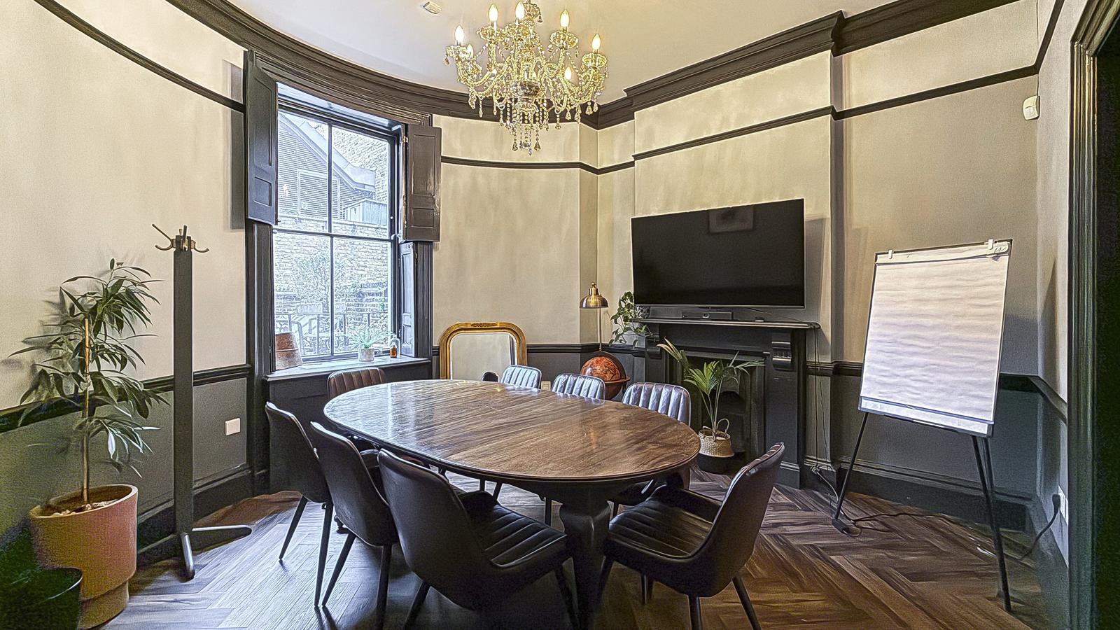 Classic Georgian Boardroom With Fireplace and Smart Screen for Strategy Sessions